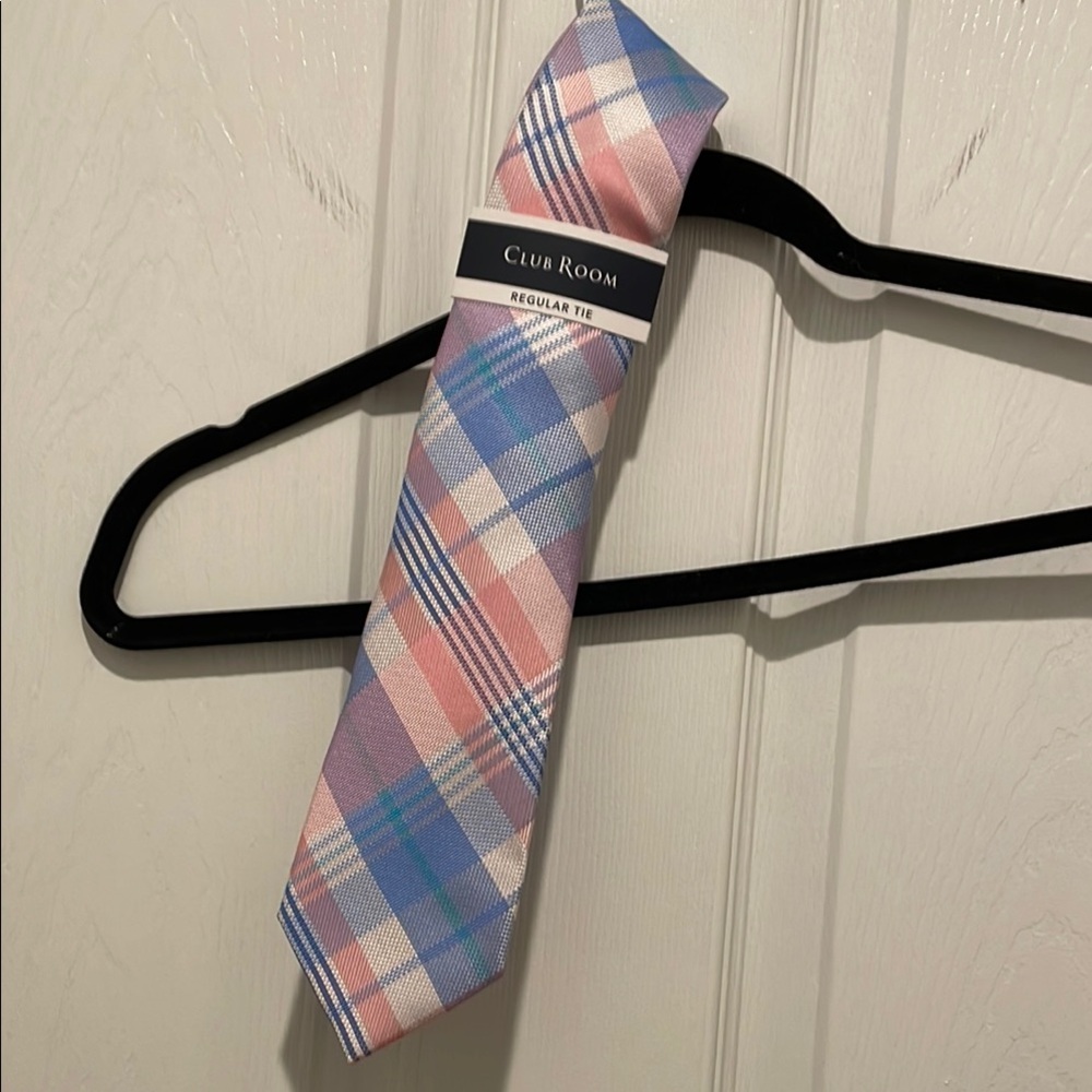 Club Room Blue and Pink Plaid Tie Classic Accessory